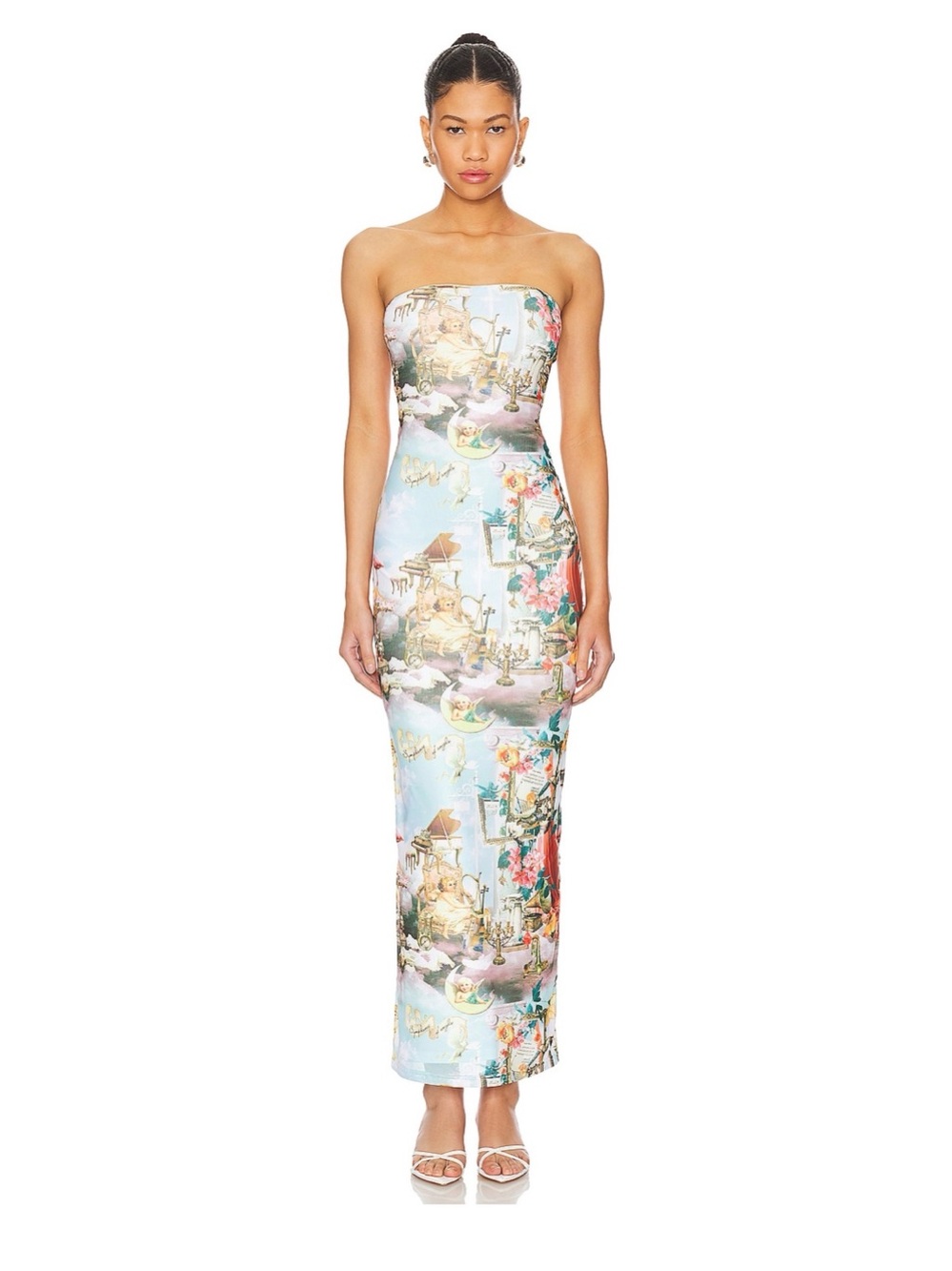 superdown Strapless Light Blue Scenic Print Maxi Dress size S NWT*